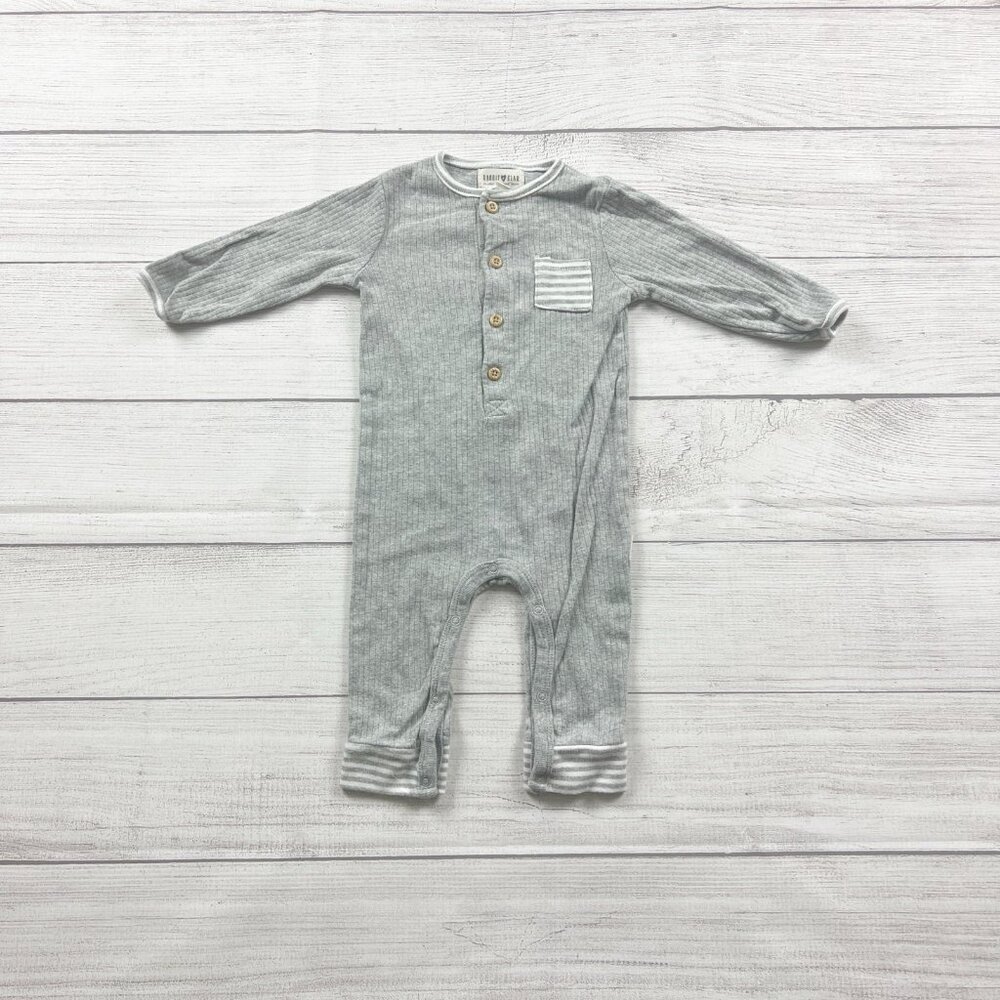 Rabbit + Bear Baby Romper Gray Ribbed Henley Playsuit 6-9 Months